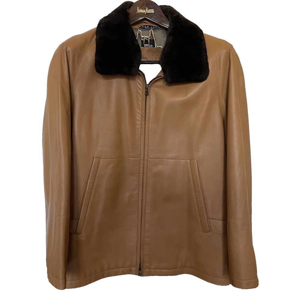 BOSS Hugo Boss Men's Lambskin Jacket‎ Tan Lined 40R  GQ Aesthetic